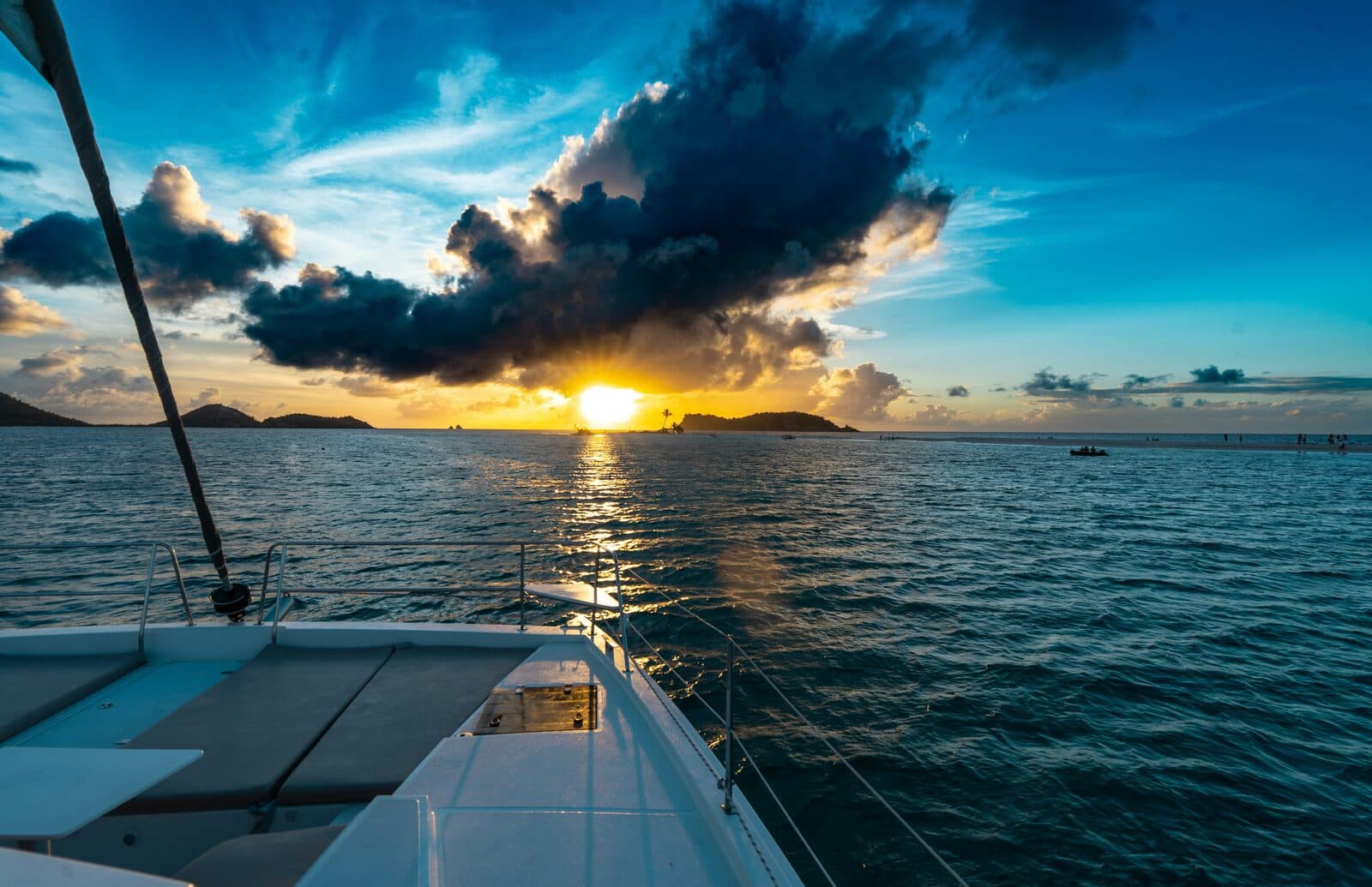 Sunset view from catamaran deck